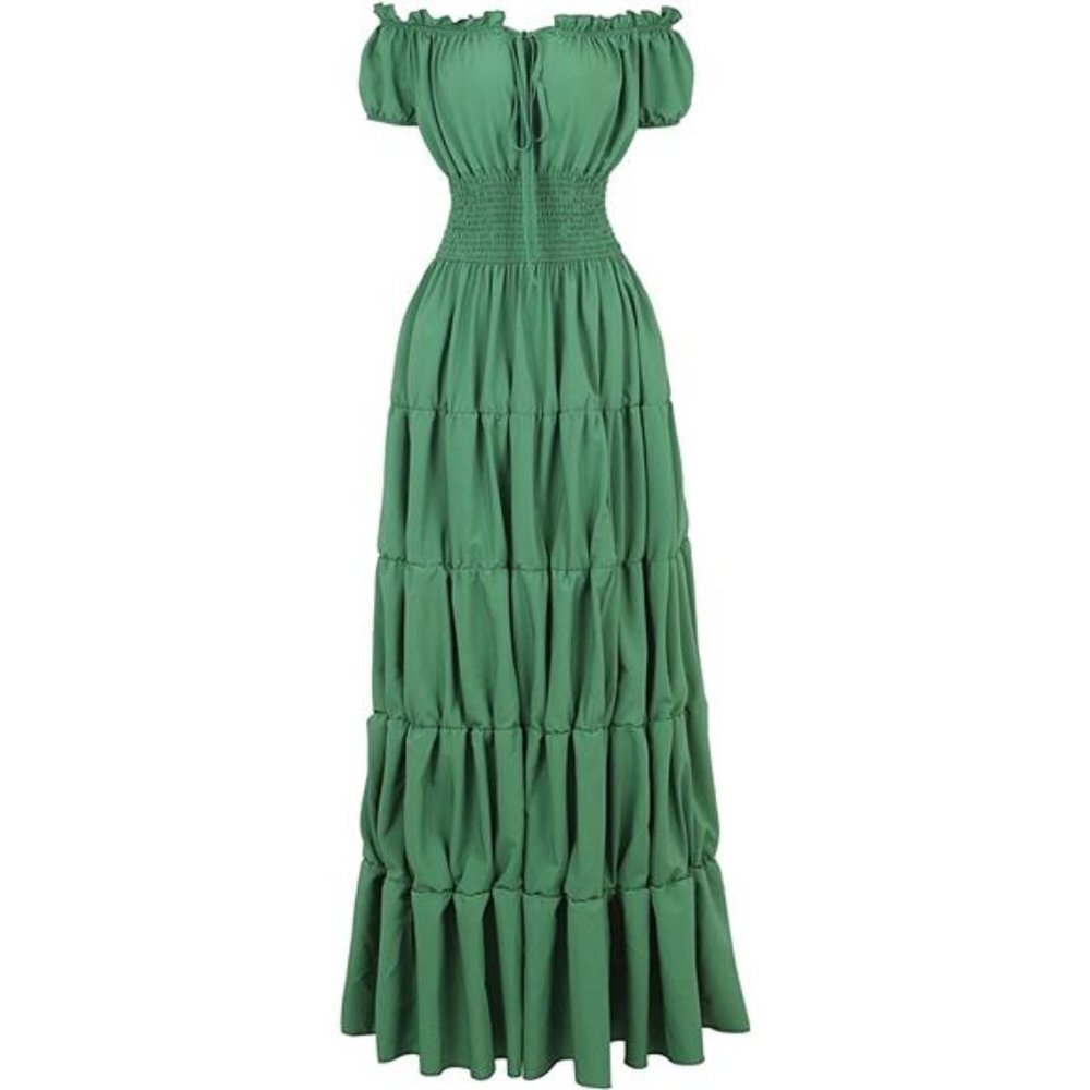 Women's  Off Shoulder Medieval Chemise Maxi Dress, Green